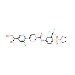 O=C(Nc1ccc(S(=O)(=O)N2CCCC2)c(C(F)(F)F)c1)N1CC=C(c2ncc([C@@H](O)CO)cc2Cl)CC1 ZINC000141062556